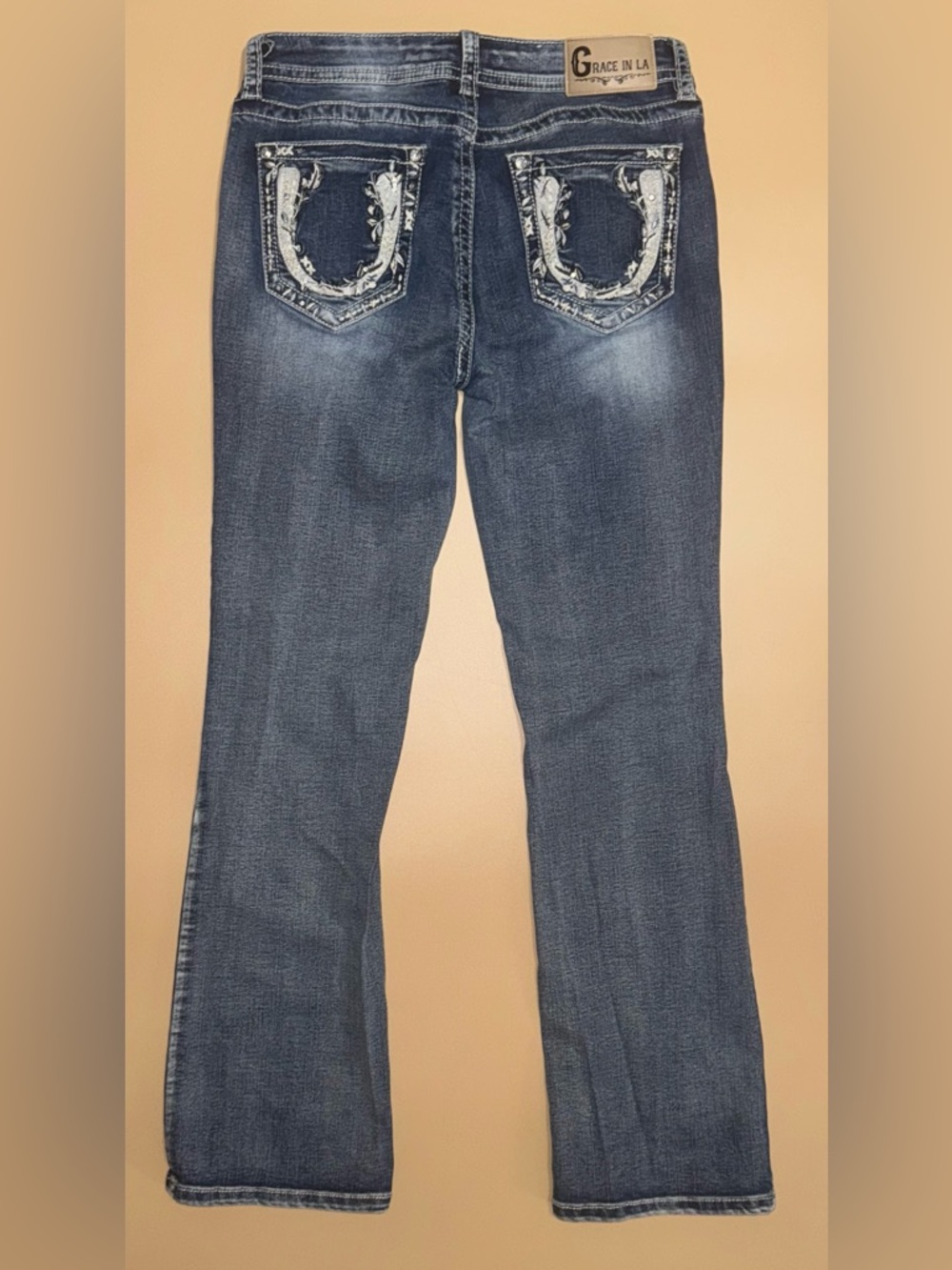 Grace in LA Womens Embellished Bootcut Jeans Size 9/29 Medium Wash Stretch Denim